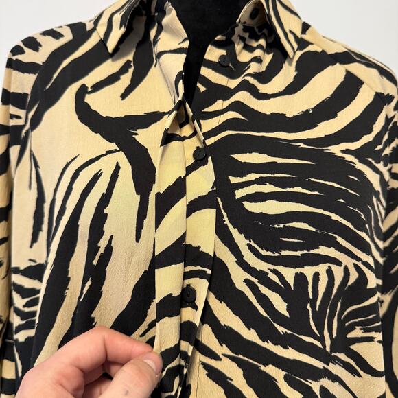 NWOT Monkl Oversize Zebra Animal Print 3/4 Sleeve Button Down Shirt Dress Size L - Picture 7 of 9